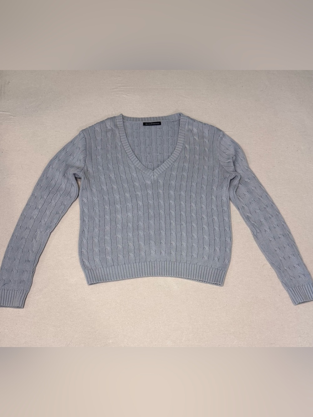 Brandy Melville Pale Blue Cable Knit V-Neck Sweater, Preppy, Clean girl, Y2K